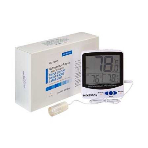 Digital Refrigerator / Freezer Thermometer with Alarm McKesson Fahrenheit / Celsius -58 to 158 F -50 to 70 C Glycol Bottle Probe / Internal Sensor Multiple Mounting Options Battery Operated MCK895RFV Each/1 300 MCK BRAND 1074440_EA