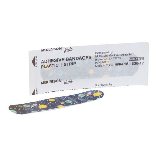 McKesson Kids Adhesive Strip Plastic Kid Design (Assorted Prints) 3/4 X 3 Inch Sterile, 16-4838-17, Box of 100