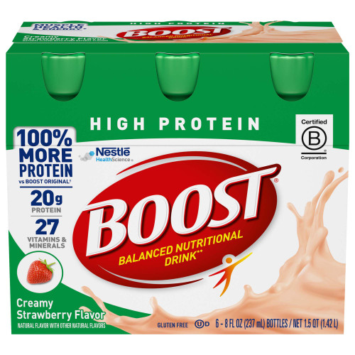Boost High Protein Oral Supplement Creamy Strawberry Flavor Liquid 8 oz. Bottle, 41679944363, Case of 24