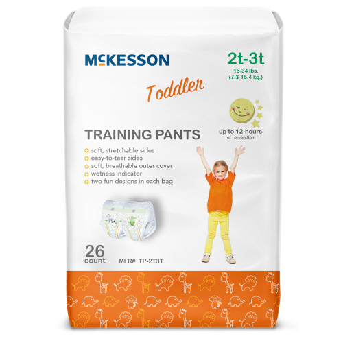 McKesson Unisex Toddler Training Pants Pull On with Tear Away Seams Size 2T to 3T Disposable Heavy Absorbency, TP-2T3T, Case of 4