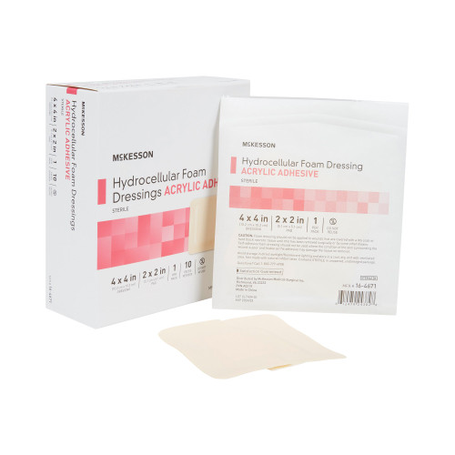 McKesson Foam Dressing 4 X 4 Inch With Border Film Backing Acrylic Adhesive Square Sterile, 16-4671, Case of 100