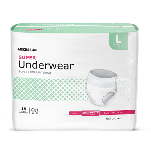 McKesson Absorbent Underwear Pull On with Tear Away Seams Adult Large Unisex Disposable Moderate Absorbency, UW33845, Case of 72