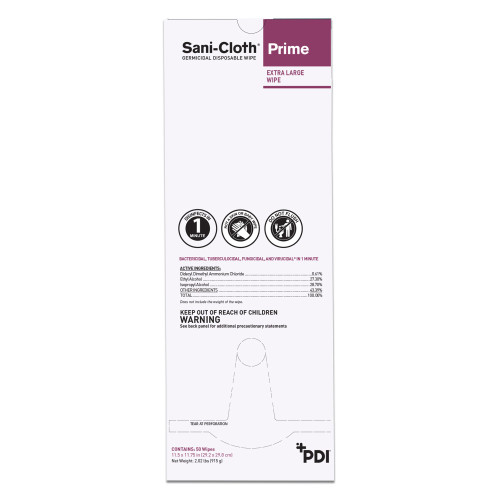 Sani-Cloth Prime Surface Disinfectant Cleaner Premoistened Germicidal Manual Pull Wipe 50 Count Individual Packet Alcohol Scent NonSterile, U13195, Case of 150