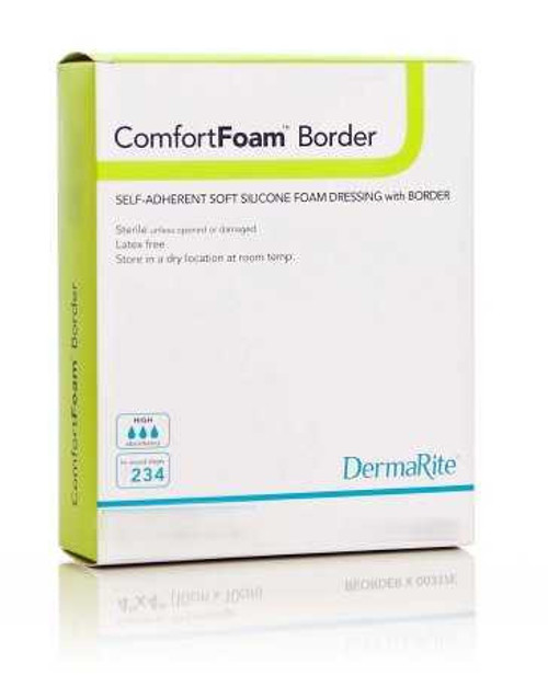 Silicone Foam Dressing ComfortFoam Border 2 X 2 Inch Square Silicone Adhesive with Border Sterile 43220 Each/1 411264 DermaRite Industries 946465_EA