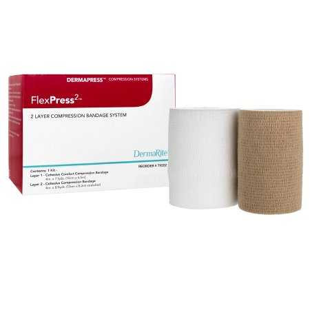 2 Layer Compression Bandage System FlexPress2 4 Inch X 7-1/10 Yard / 4 Inch X 8-9/10 Yard Standard Compression Self-adherent Closure Tan / White NonSterile 79202 Each/1 8154B-LL DermaRite Industries 1178931_EA
