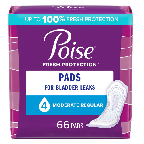 Poise Fresh Protection Bladder Control Pad 10.47 Inch Length Moderate Absorbency Sodium Polyacrylate Core One Size Fits Most, 47357, Pack of 66