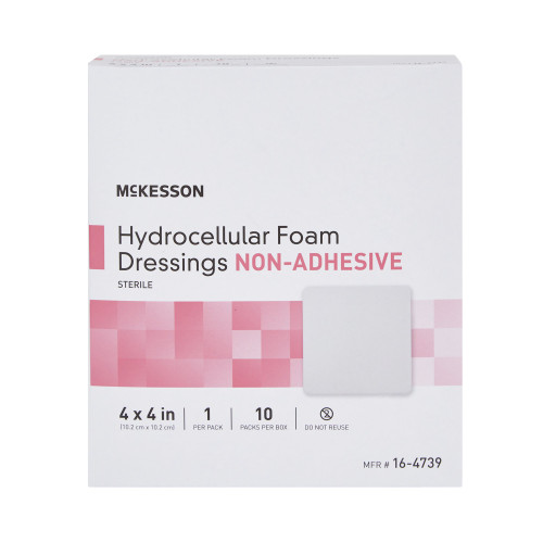 McKesson Foam Dressing 4 X 4 Inch Without Border Film Backing Nonadhesive Square Sterile, 16-4739, Case of 100