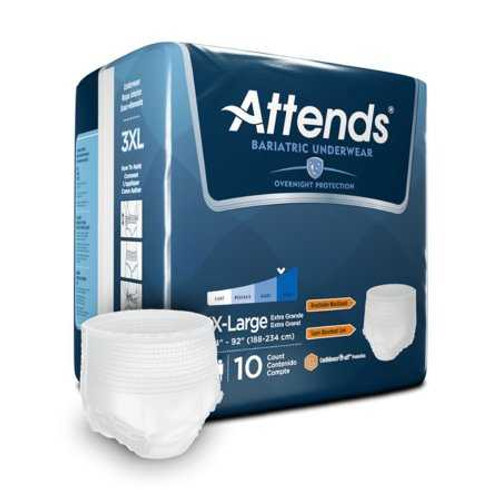 Unisex Adult Absorbent Underwear Attends Bariatric Pull On with Tear Away Seams 3X-Large Disposable Heavy Absorbency AU60 Pack/10 55000 ATTENDS HEALTHCARE PRODUCTS 1184056_PK