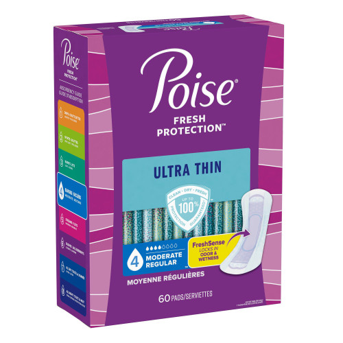 Poise Fresh Protection Ultra Thin Bladder Control Pad 9.4 Inch Length Moderate Absorbency Sodium Polyacrylate Core One Size Fits Most, 51397, Case of 180