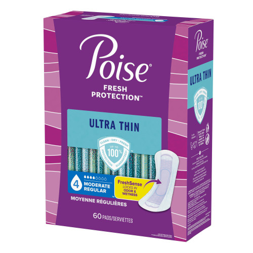 Poise Fresh Protection Ultra Thin Bladder Control Pad 9.4 Inch Length Moderate Absorbency Sodium Polyacrylate Core One Size Fits Most, 51397, Case of 180
