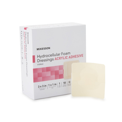 McKesson Foam Dressing 3 X 3 Inch With Border Film Backing Acrylic Adhesive Square Sterile, 16-4670, Case of 100