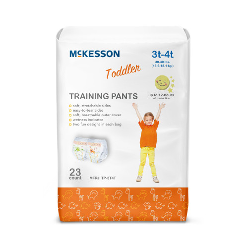 McKesson Unisex Toddler Training Pants Pull On with Tear Away Seams Size 3T to 4T Disposable Heavy Absorbency, TP-3T4T, Case of 4