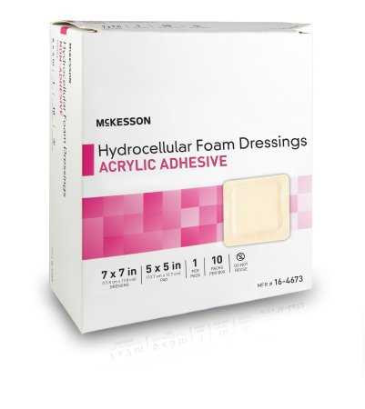 Foam Dressing McKesson 7 X 7 Inch Square Acrylic Adhesive with Border Sterile 16-4673 Each/1 146-RTL10342 MCK BRAND 1138301_EA