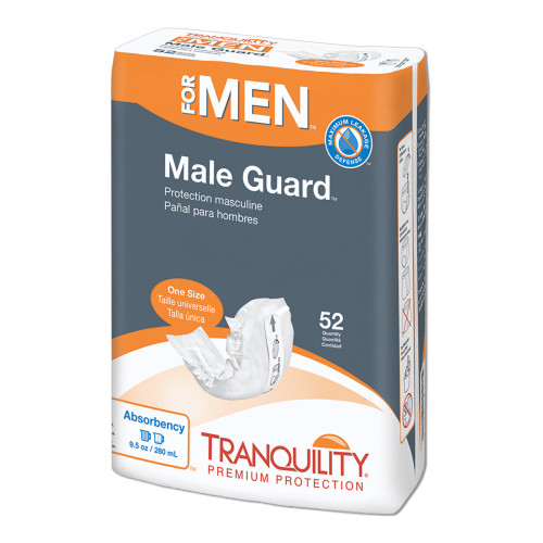 Tranquility Male Guard Bladder Control Pad 5-1/4 X 12-1/4 Inch Length Heavy Absorbency Super Absorbent Core One Size Fits Most, 2385, Bag of 52