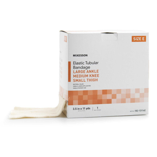 Elastic Tubular Support Bandage McKesson Spandagrip 3-1/2 Inch X 11 Yard Large Ankle / Medium Knee Standard Compression Pull On Natural Size E NonSterile 182-13114E Box/1 7943 MCK BRAND 1112849_BX
