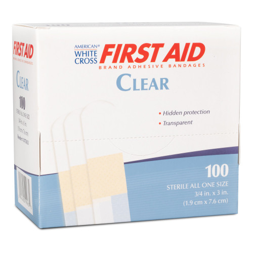 American White Cross First Aid Adhesive Strip Plastic Clear 3/4 X 3 Inch Sterile, 1475033, Box of 100