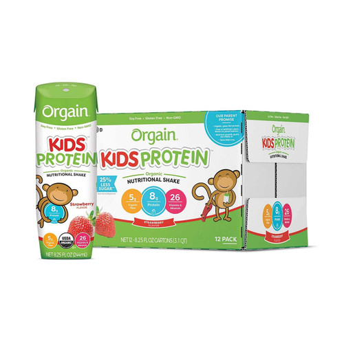 Pediatric Oral Supplement Orgain Kids Protein Organic Nutritional Shake Strawberry Flavor 8.25 oz. Carton Ready to Use 851770003155 Case/12 79-82615 ORGAIN INC 1104659_CS