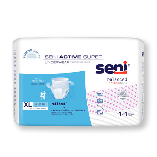 Seni Active Super Absorbent Underwear Pull On with Tear Away Seams Adult X-Large Unisex Disposable Moderate Absorbency, S-XL14-AS1, Case of 56