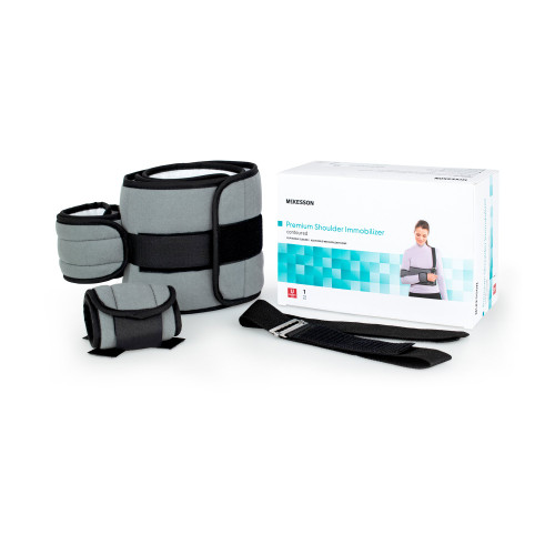 Shoulder Immobilizer McKesson One Size Fiberlaminate Waist-Hook and Loop Closure/Shoulder Strap with Buckle/Arm Band and Hand Band Hook and Loop Closure Adjustable Left or Right Arm 155-79-84100C Pack of 1