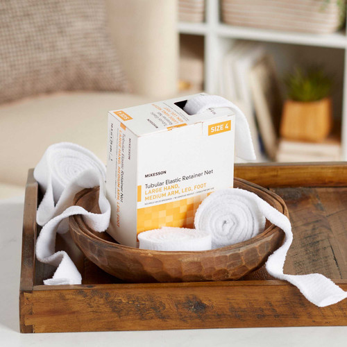 Elastic Net Retainer Dressing McKesson Tubular Elastic 10-1/2 Inch X 25 Yard 26.7 cm X 22.9 m Size 4 White Large Hand / Medium Arm / Leg / Foot NonSterile MSVP114704 Box/1 56000 MCK BRAND 1113348_BX