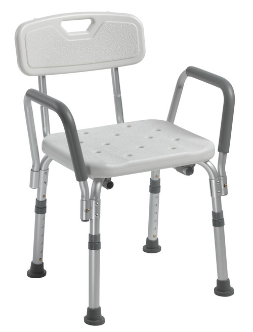 Drive 12445KD-1 Batch Bench, Shower Chair with Arms and Back, Aluminum Frame, 16'' Seat Width, 300 lbs. Weight Capacity, Pack of 1