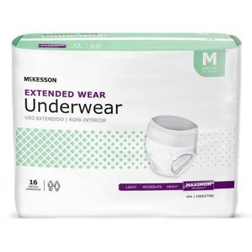 Unisex Adult Absorbent Underwear McKesson Pull On with Tear Away Seams Medium Disposable Heavy Absorbency UWEXTMD Bag/16 192M MCK BRAND 1123838_BG