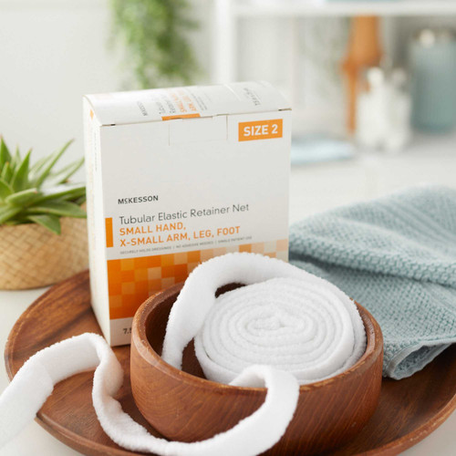 Elastic Net Retainer Dressing McKesson Tubular Elastic 7-1/2 Inch X 25 Yard 19.1 cm X 22.9 m Size 2 White Small Hand / X-Small Arm / Leg / Foot NonSterile MSVP114702 Box/1 65651-100 MCK BRAND 1113346_BX