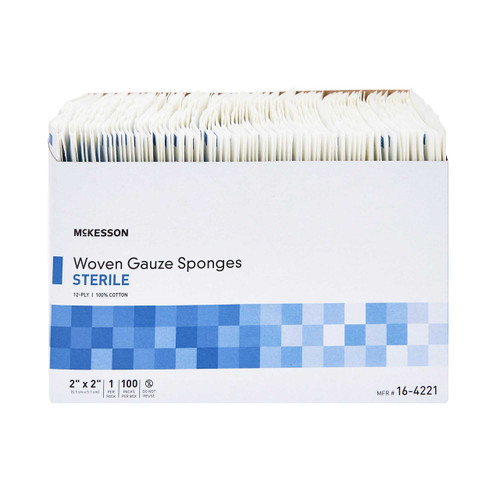 Gauze Sponge McKesson Cotton 12-Ply 2 X 2 Inch Square Sterile 16-4221 Box/100 SKT1300M MCK BRAND 501657_BX