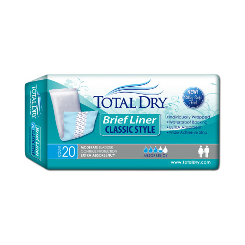 TotalDry Bladder Control Pad 4 X 13 Inch Moderate Absorbency Polymer Core Medium, SP1571, Bag of 20