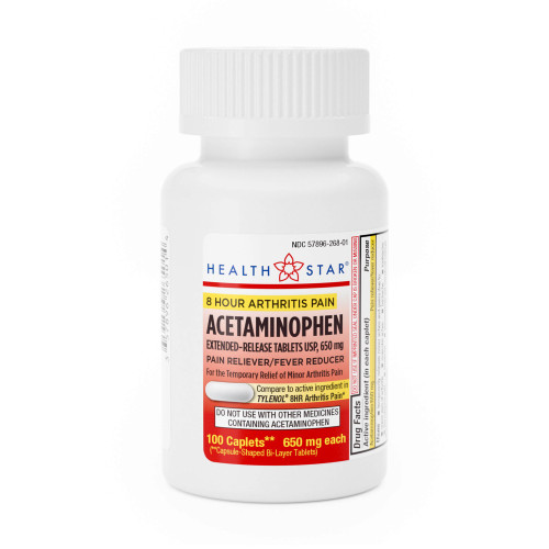 HEALTHSTAR Pain Relief 650 mg Strength Acetaminophen Tablet 100 per Bottle, 265-01-HST, Bottle of 100