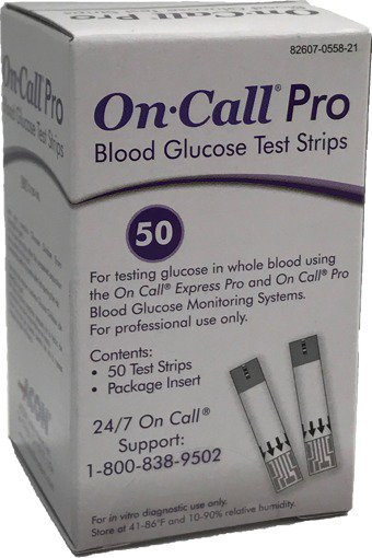 Blood Glucose Test Strips On Call Pro 50 Strips per Pack 755821 Box of 50