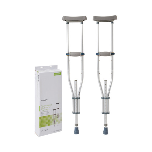 Underarm Crutches McKesson Aluminum Frame Youth / Adult / Tall Adult 300 lbs. Weight Capacity 38-1/2 to 62-1/2 Inch Crutch Height Push Button Adjustment 146-RTL10433 Case of 8