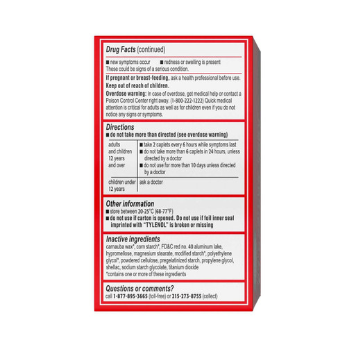 Pain Relief Tylenol 500 mg Strength Acetaminophen Caplet 100 per Box 30300450449093 Box/1 16-9706 Johnson & Johnson Consumer 701519_BX