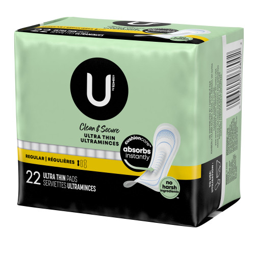 U by Kotex Feminine Pad Ultra Thin Regular Absorbency, 03904, Bag of 22