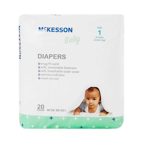 Unisex Baby Diaper McKesson Size 1 Disposable Moderate Absorbency BD-SZ1 Case/6 A4-S00Y2 MCK BRAND 1144474_CS