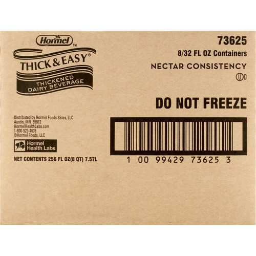 Thickened Beverage Thick Easy Dairy 32 oz. Carton Milk Flavor Ready to Use Nectar Consistency 73625 Each/1 228L Hormel Food Sales 1058819_EA Thickened Beverage Thick Easy Dairy 32 oz. Carton Milk Flavor Ready to Use Nectar Consistency 73625 Each/1 228L Hormel Food Sales 1058819_EA