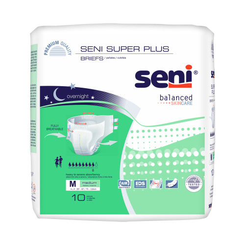 Seni Super Plus Incontinence Brief Adult Medium Unisex Disposable Heavy Absorbency, S-ME10-BP1, Case of 40