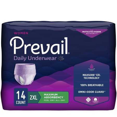 Female Adult Absorbent Underwear Prevail For Women Daily Underwear Pull On with Tear Away Seams 2X-Large Disposable Heavy Absorbency PWC-517 Case/56 79-82018 First Quality 1126187_CS