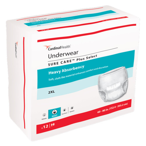 Sure Care Plus Select Absorbent Underwear Pull On with Tear Away Seams Adult 2X-Large Unisex Disposable Heavy Absorbency, 1560P, Bag of 12