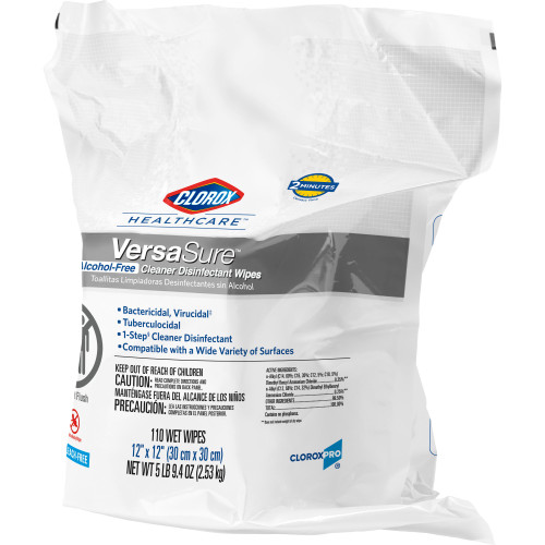 Clorox Healthcare VersaSure Surface Disinfectant Cleaner Refill Premoistened Quaternary Based Manual Pull Wipe 110 Count Pouch Scented NonSterile, 31761, Pack of 1