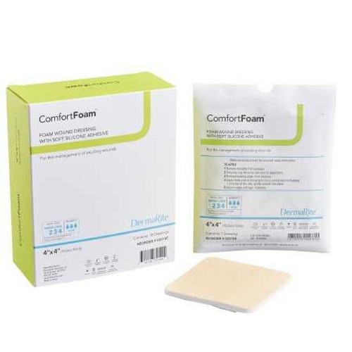 Silicone Foam Dressing ComfortFoam 4 X 4 Inch Square Silicone Adhesive without Border Sterile 00315E Each/1 7956 DermaRite Industries 835615_EA