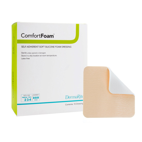 ComfortFoam Foam Dressing 3 X 3 Inch Without Border Film Backing Silicone Face Square Sterile, 44330, Pack of 1