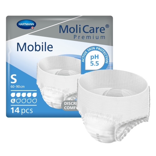 MoliCare Premium Mobile 6D Absorbent Underwear Pull On with Tear Away Seams Adult Small Unisex Disposable Moderate Absorbency, 915831, Case of 56