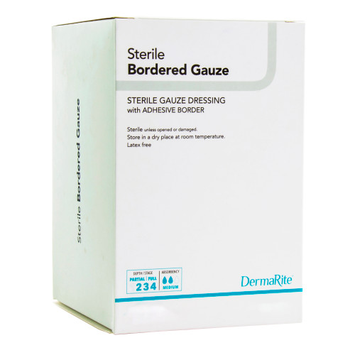 DermaRite Bordered Gauze Island Dressing 4 X 8 Inch Rectangle Sterile, 11480, Pack of 1