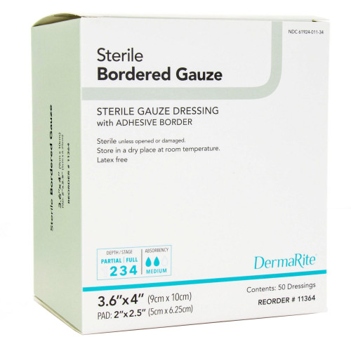 DermaRite Bordered Gauze Island Dressing 3-3/5 X 4 Inch Square Sterile, 11364, Pack of 1
