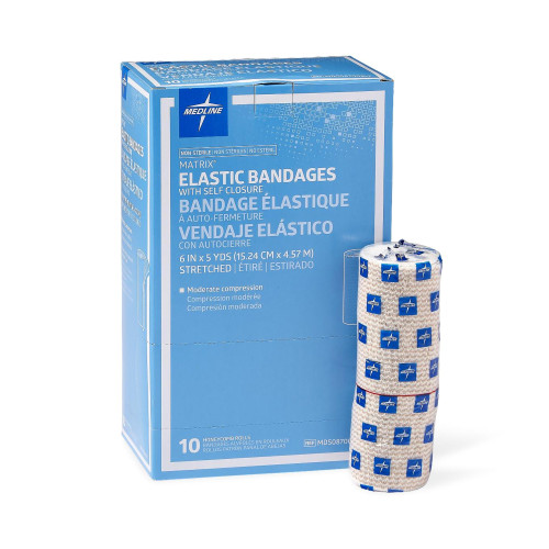 Elastic Bandage Matrix 6 Inch x 5 Yard Medium Compression Double Hook and Loop Closure Natural NonSterile MDS087006LF Pack of 1