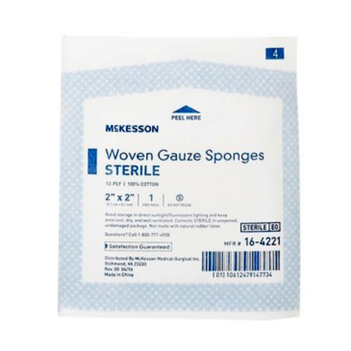 McKesson Gauze Sponge 2 X 2 Inch 12-Ply Sterile 1 per Pack, 16-4221, Pack of 1