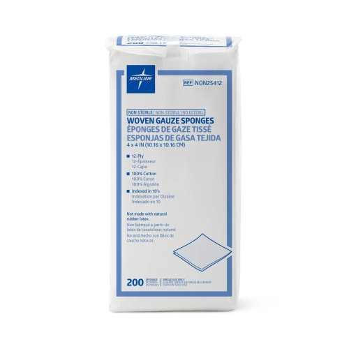 Medline Gauze Sponge 4 X 4 Inch 12-Ply NonSterile 200 per Pack, NON25412, Case of 2000