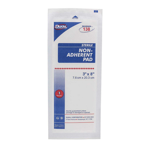 Non-Adherent Dressing Dukal Rayon / Polyester 3 X 8 Inch Sterile 138 Case/600 MA028 Dukal 663557_CS Non-Adherent Dressing Dukal Rayon / Polyester 3 X 8 Inch Sterile 138 Case/600 MA028 Dukal 663557_CS