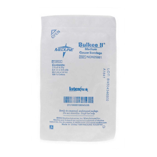 Fluff Bandage Roll Bulkee IIGauze 6-Ply 3-2/5 Inch X 3-3/5 Yard Roll Shape Sterile NON25861 Case/96 42161 MEDLINE 475334_CS